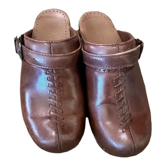 Dansko Brown Leather Clogs Braided Women's Comfort Backless Heel Strap 38 7.5-8 - Picture 3 of 7